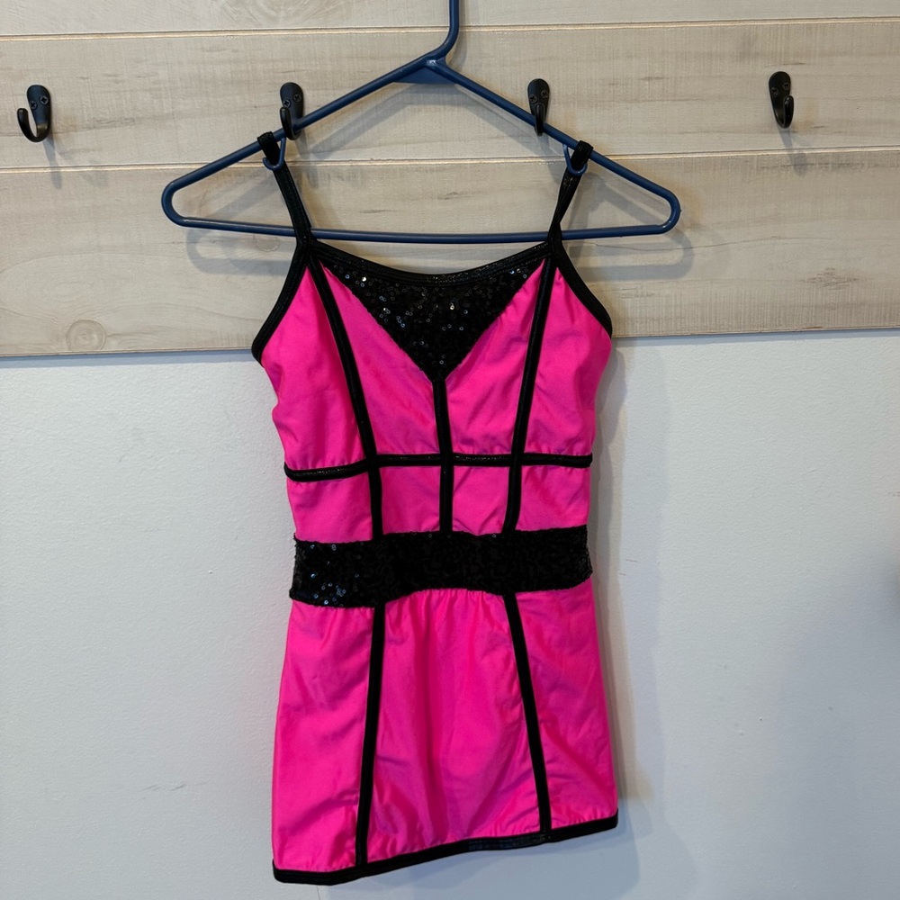A Wish Come True tap jazz dance costume, Do It Like That, pink black tunic - Picture 4 of 7